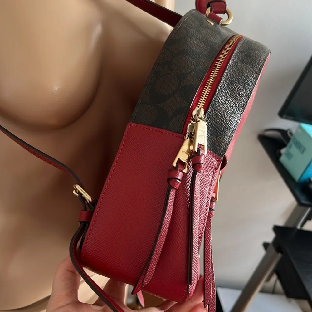 COACH Jordyn Backpack With Signature Canvas Detail Red Brown - Picture 9 of 17